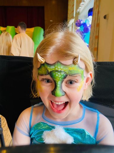 Bringing imagination to life with professional Bristol face painting at a children's birthday party.