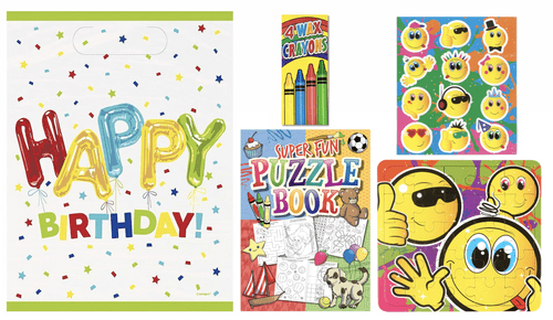 Unisex pre-filled party bags packed with fun treats for any kids’ party.